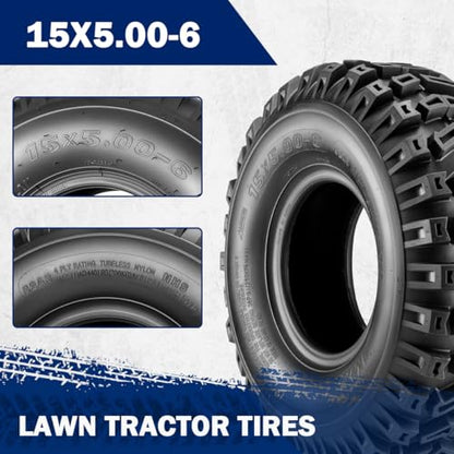 MaxAuto ATV Tires 15x5.00-6 15x5x6 Snow Hog Lawn and Garden Tires Snow Blower Thrower Tire 2PR, Set of 2