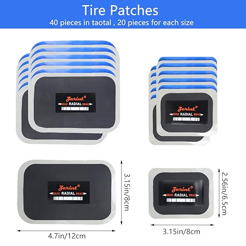 Tire Patches 3 3/8" x 2 1/2"(20Pieces), 3 3/8" x 4 3/8"(20Pieces) American Style Radial Repair Patch and Heavy Duty Bias Ply Repair Patch Unit, Multi Size Tire Repair Patchs TP-M82 - size: 3.15*4.7”,2.56*3.15"