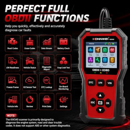 KONNWEI KW340 OBD2 Scanner Car Diagnostic Code Reader Check Engine Tool - size: 7.68*3.74*2.17 inch