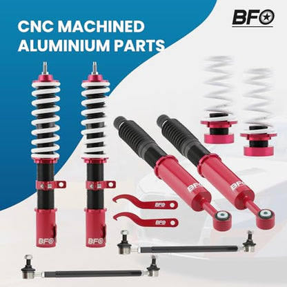 BFO Coilovers for Toyota Yaris 2007-2010, for Scion XD 2008-2012, Height Adjustable Full Coilovers Suspension Kit, Preset Damping Shock Absorber Lowering Kit Red