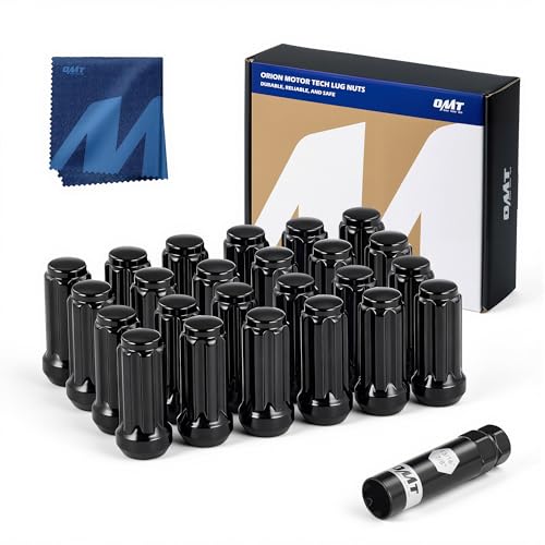 OMT M14x1.5 Lug Nuts with Cone Seat, 24pcs Lug Nuts Set with 1 Socket Key - color: Black, size: M14x1.5, style: 24Pcs Spline Tuner