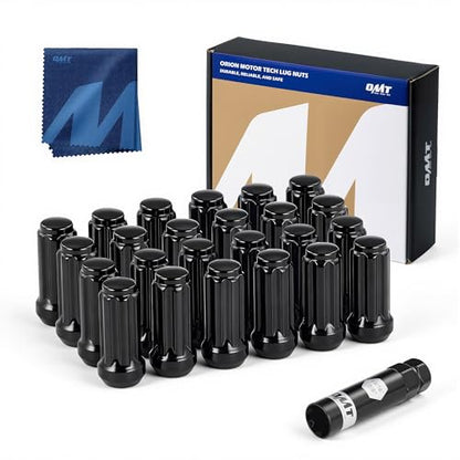 OMT M14x1.5 Lug Nuts with Cone Seat, 24pcs Lug Nuts Set with 1 Socket Key - color: Black, size: M14x1.5, style: 24Pcs Spline Tuner