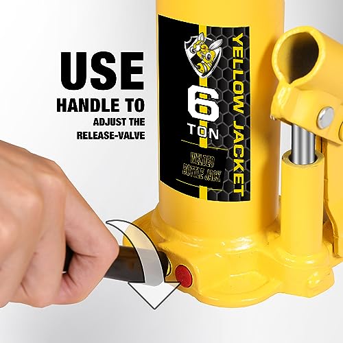 YELLOW JACKET Bottle Jack 6 Ton Muti-Directional Welded Car Jack with Carrying Case and Pump Handle, Fit Use for Automotive Sedans, Yellow