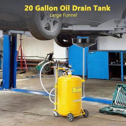 Garvee 20 Gallon Waste Oil Drain Tank, Portable Oil Drain Container, Air Operated Drainer, Fluid Fuel Transfer Drainage, Adjustable Funnel Height with Wheel &15'' Premium Bowl and a Toolbox - size: 20 Gallon - L Size - Yellow