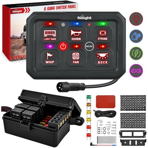 Nilight 6 Gang Switch Panel Red 12V 60A Circuit Control Relay System 4-Mode - color: Red, size: 6 Gang Switch 4 Modes