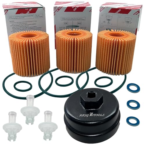 OEM GENUINE 04152-YZZA1 OIL FILTERS x 3 with APSG CRUSH WASHERS and FILTER CAP WRENCH | 2.5L 2.7L 3.5L Engine | Compatible with ES350, GS350 RX350, Camry, RAV4, Highlander, Sienna, Tundra, Tacoma +