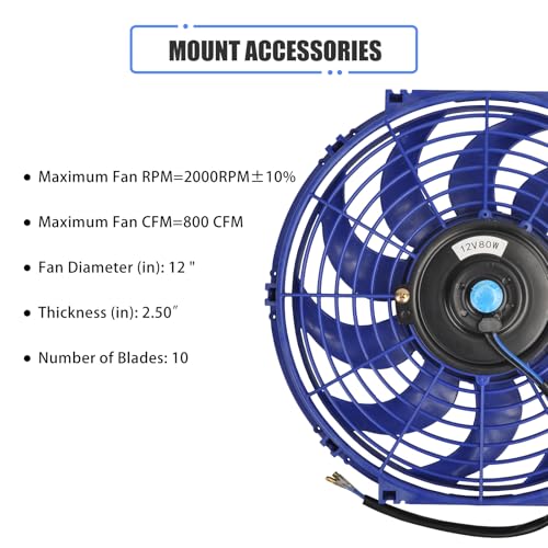 12" Electric Radiator Cooling Fan Assembly Kit 12V 80W，Blue, 2 PCS - size: 12” -2PCS, style: Blue