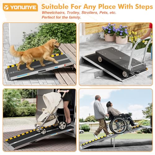 Portable Wheelchair Ramp 8ft, Anti-Slip Aluminum Alloy Barrier-Free Ramp with Thickened Support & Latch, Folding Handicap Ramps for Home Steps, Stairs, Doorways - size: 8ft
