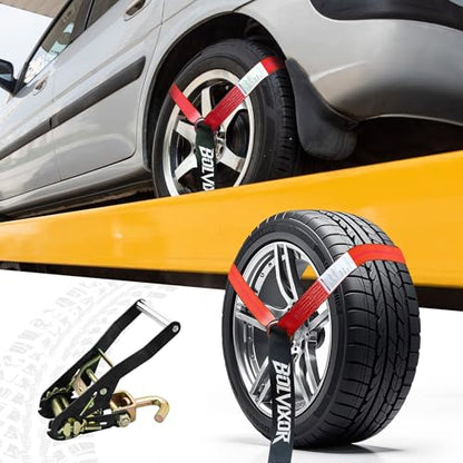 Car Tie Down Straps, 4 Pack, 2" x 96", 9900 LBS, Heavy Duty J Finger Hooks - color: Red