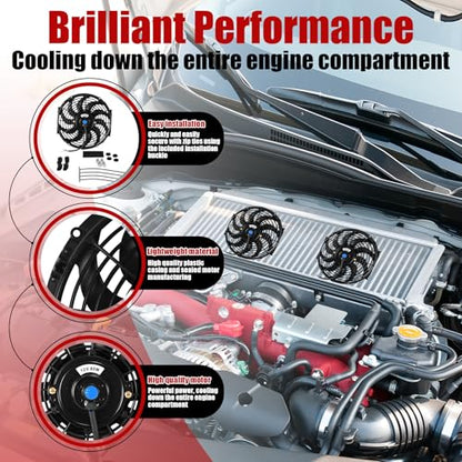 12" Universal Electric Radiator Fan Push Pull Slim Fan High Performance Cooling Fan 80W12V Mount Kit 1PCS - size: 12 inch- 1PC
