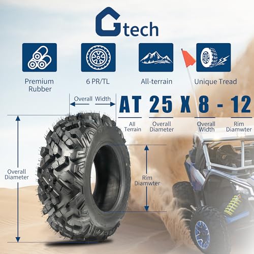 GarveeTech 25x8-12 ATV/UTV Tires 6PR All-Terrain Tires Heavy Duty for Trail/Mud/Rock, 2 Pack Tubeless - size: 25X8-12 2PCS, style: Pattern 1001