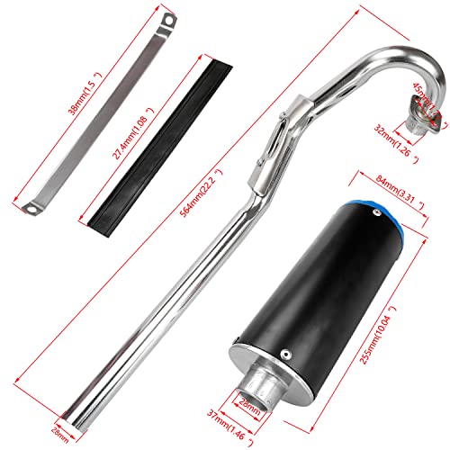 GREHUA 28mm Exhaust Muffler Assembly Compatible with 125cc 110cc 90cc 70cc SSR110 SSR125 CRF50 CRF70 XR50 Taotao DB10 DB14 Baja Xpro Apollo Rocketa TTR SDG Coolster Pit Dirt Bike Parts with Heat Wrap - color: blue