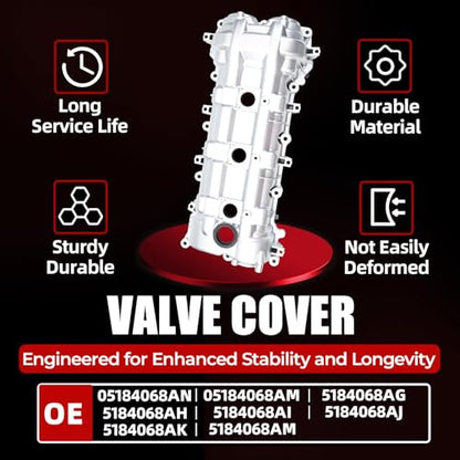 MITZONE 264-938 Valve Cover Compatible with 2011-2024 Ram 1500 Dodge Cherokee Chrysler Jeep 3.6L Right Side with Gasket & Bolts Aluminum - size: Right side