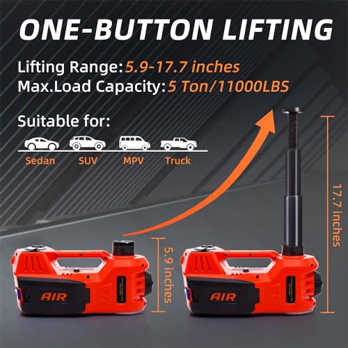 STANDTALL Electric Car Jack 5 Ton 12V Hydraulic Jack, Built-in Inflator - color: Red