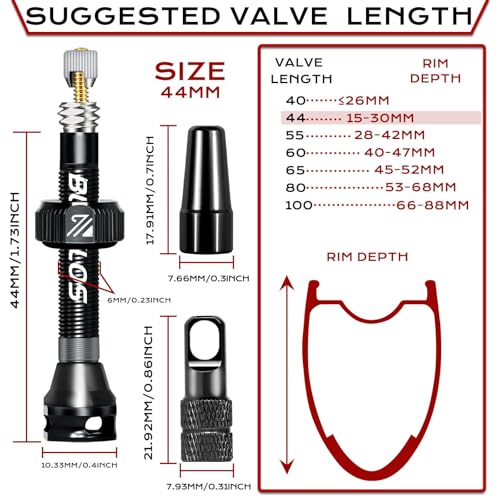 BUCKLOS Tubeless Presta Valve Stem 40/44/55/60/65/80/100mm - color: BLACK
