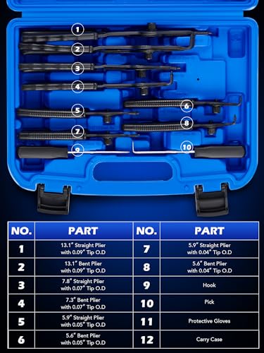 OMT Snap Ring Pliers, 10Pc Internal External Circlip Set With Hook And Pick - color: Blue