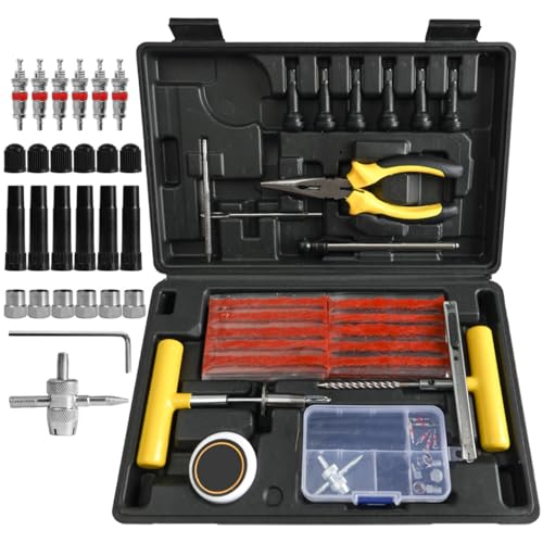 AUTOXBERT 93 PCs Car Tire Flat Repair Kit with Plugs Heavy Duty Professional, Universal Tire Plugs Kit for Flat Tires for ATV, Truck, Cars, Motorcycles, Tractor, Trailer, RVs, SUV, Off Road Vehicles - size: 93pcs Compact++kit