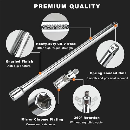AEROFORCE 14PCS 3/8-Inch Drive Swivel Magnetic Spark Plug Socket Set with 3/8" Torque Wrench (5-45 Lb.ft/6.8-61.2 Nm), Universal Joint & Extension Bar - Durable CR-V Steel for Easy Spark Plug Removal - size: 14PCS Magnetic