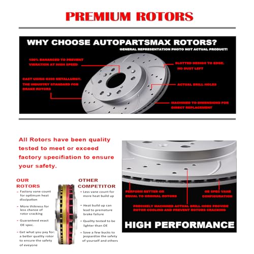 Acinoparts Front and Rear Brake Kit for 2013–2018 Lexus ES300h ES350 - size: ABK00302