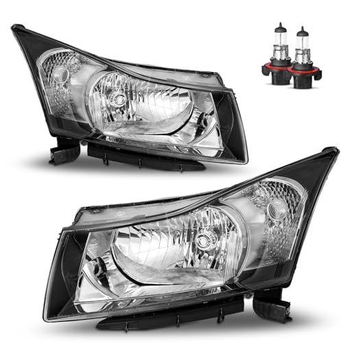 Headlights with Bulbs for 2011-2015 Chevy Cruze Diesel, 2015 Cruze L - color: Black | With High & Low Beam Bulbs