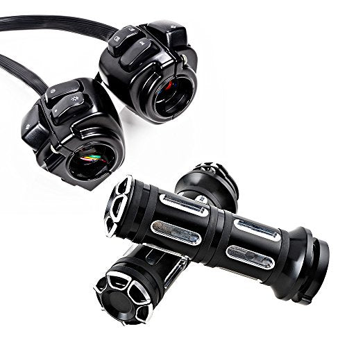 Combo Headlight Horn Turn Signal Light Switch with Harness and Hand Grips Compatible with 1996-2012 Harley 1 inch Handlebar - color: Black, size: Handlebar Switch + Hand Grips (1)