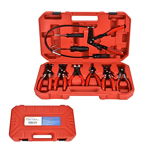 BETOOLL 9pc Hose Clamp Pliers, Professional Automotive with Flexible Wire Long Reach, Clic R Type Swivel Jaw and Flat Band Pliers for Coolant Radiator Heater/Water Hose (Red) - color: Red, size: 9pcs