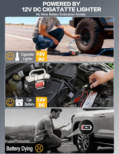 GSPSCN Heavy Duty Tire Inflator 12V Portable Toolbox Air Compressor Pump