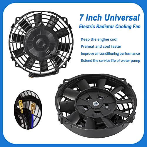 7" Electric Radiator Cooling Fan Assembly Kit with 12V 80W Motor Universal High Performance Slim Fan Push Pull Black - style: 7" Straight