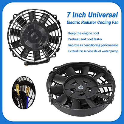 7" Electric Radiator Cooling Fan Assembly Kit with 12V 80W Motor Universal High Performance Slim Fan Push Pull Black - style: 7" Straight