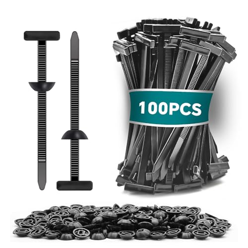 Nylon Universal Cable Tie Buckle, Zipper Clips for Cars, T Style Zip Ties Button Fixion Tools, Automotive Plastic Rivet Push Pin, Auto Body Parts Trim, Bumper Retainer Fender Liner (Black 100PCS) - color: Black 100pcs