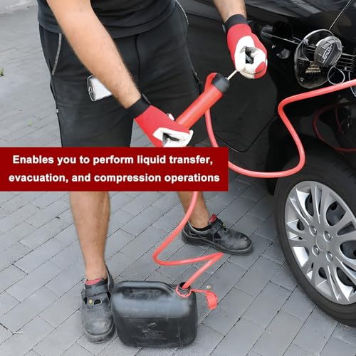 Car Siphon Fluid Transfer Pump, Multi-Use Manual Siphon Fuel Transfer Pump Kit with Air Hose, Portable Hand Inflation Pumps Fluid Extractor for Gas Oil Gasoline Water