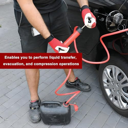 Car Siphon Fluid Transfer Pump, Multi-Use Manual Siphon Fuel Transfer Pump Kit with Air Hose, Portable Hand Inflation Pumps Fluid Extractor for Gas Oil Gasoline Water