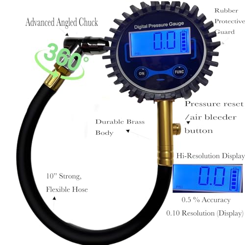 PINKJOY Digital Tire Pressure Gauge 250 PSI - Accurate Air Pressure Gauge for Tires with Easy-to-Read Numbers & 45 Angle Chuck