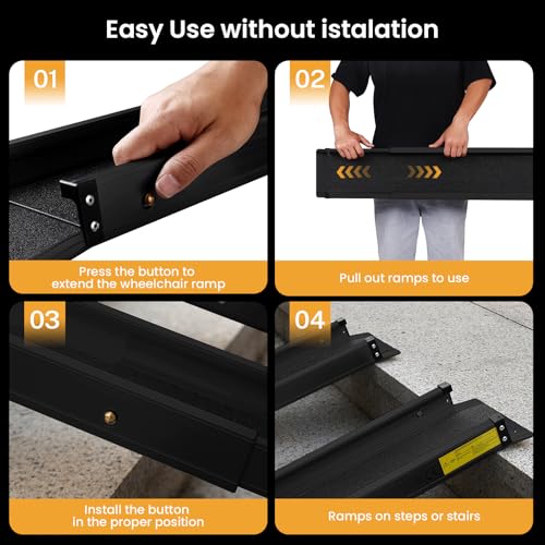 Wheelchair ramp 7FT, Lightweight, Retractable and Portable, can be Used for Wheelchair ramps, Comes with a Handbag-Black - size: 7FT