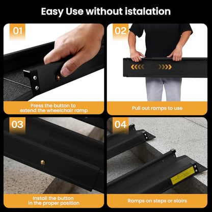 Wheelchair ramp 7FT, Lightweight, Retractable and Portable, can be Used for Wheelchair ramps, Comes with a Handbag-Black - size: 7FT