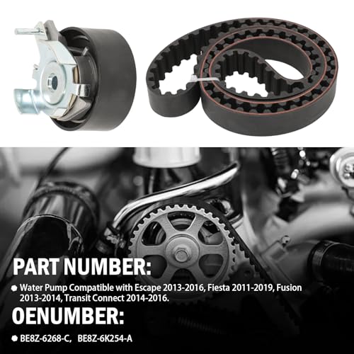 Engine Timing Belt Kit with Water Pump Compatible with Escape 2013-2016, Fiesta 2011-2019, Fusion 2013-2014, Transit Connect 2014-2016, 1.6L L4#Replace BE8Z-6268-C BE8Z-6K254-A