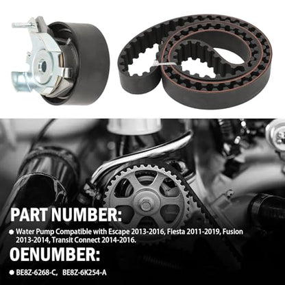 Engine Timing Belt Kit with Water Pump Compatible with Escape 2013-2016, Fiesta 2011-2019, Fusion 2013-2014, Transit Connect 2014-2016, 1.6L L4#Replace BE8Z-6268-C BE8Z-6K254-A