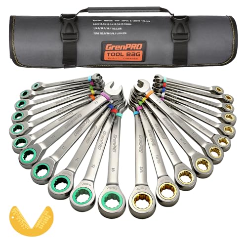 GRENPRO 23PCS Ratcheting Wrench Set SAE Metric Combination Mechanic Tools - style: 23PCS Ratcheting Wrench Set Metric&SAE With Color Ring (Ni)