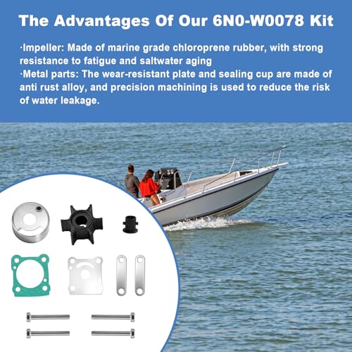 6N0-W0078 Water Pump Impeller Repair Kit Fits Yamaha 2-Stroke 6HP 8HP Motor