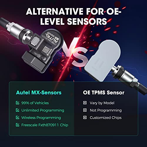 Autel TPMS Sensor, MX-Sensor 2 in 1 (315MHz + 433MHz) for 99% of Cars, Wireless Programming 100% Cloneable, Same as OE Sensors, 6-Year Battery Life (Press-in Metal Valve, 8PCS)
