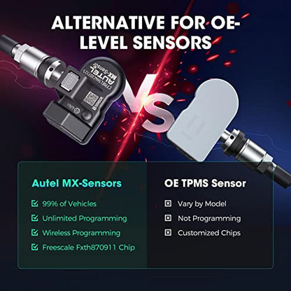 Autel TPMS Sensor, MX-Sensor 2 in 1 (315MHz + 433MHz) for 99% of Cars, Wireless Programming 100% Cloneable, Same as OE Sensors, 6-Year Battery Life (Press-in Metal Valve, 8PCS)