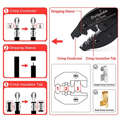 Delgada 36Pcs Spark Plug Wire Crimping Tool Spark Plug Wire Crimper Kit with 36PCS Boot Terminals Crimp and Stripping Tool Set for 180° 90° Straight Ignition Wire Coil Terminals