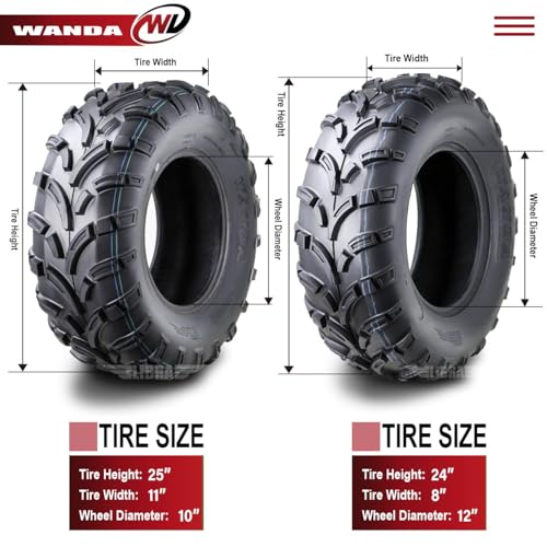WANDA UTV ATV Tires 24x8-12 Front & 25x11-10 Rear /6PR P373 Lit Mud - size: 24X8-12&25X11-10
