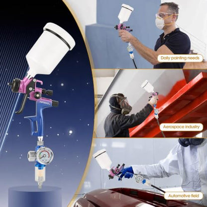 HVLP Air Spray Gun Kit 1.4mm, Professional Automotive Paint Sprayer - color: Purple-blue, size: 1.4mm