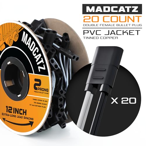 MADCATZ 20 Pack 2-Prong Double Female Bullet Plug 12” Spacing Harness Roll – 18 AWG with More Spacing 12-Inch Leads Between Plugs, Fits Truck Trailer Clearance Lights - color: 20 - 2Prong (12" spacing), size: 2Prong - XL