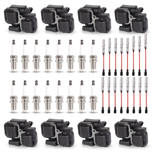 ENA Set of 8 Ignition Coil with 16 Iridium Spark Plug and Red Wire Set Compatible with Mercedes-Benz C43 CL500 CLK430 CLK500 E430 E500 E55 AMG ML430 ML500 S430 S500 SL500 4.3L 5.0L