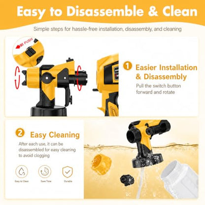 1000W HVLP Paint Sprayer for Furniture and House Painting, Electric Spray Paint Gun with Adjustable Spray Width, 4 Nozzles, 3 Spray Patterns, Blowing and Cleaning Functions, Yellow - color: bright yellow