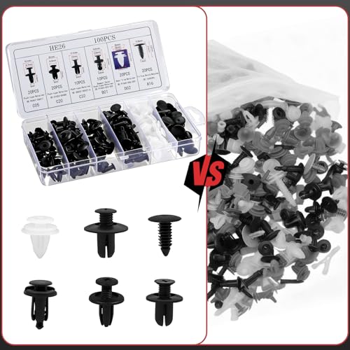 100Pcs Auto Body Panel Fasteners & Push Pin Rivets - 6 Sizes Bumper Fender Flare Retainer Clips. Plastic Expansion Screws Replacement for GM Ford Toyota Honda (100Pcs) - style: 100pcs