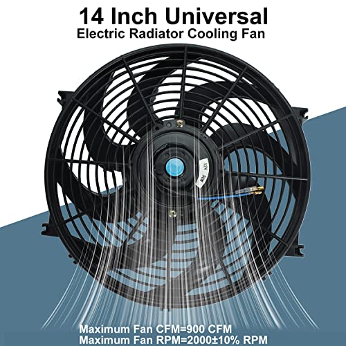 14" inch Slim Fan Push Pull Electric Radiator Cooling Fans 12V Mount Kit Unversal Black - color: Black, size: 14 Inch