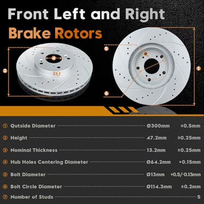 BETTHAND Front And Rear Brake Pads And Rotors Compatible With Honda - size: 96795*2+980032*2+D914-7795+D865-7740